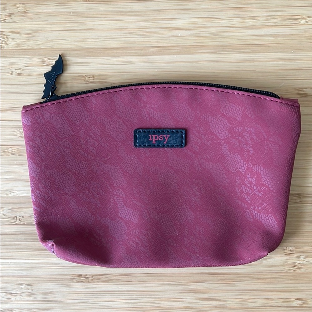 Ipsy Bag - Burgundy Floral Lace Bat Cosmetic Pouch